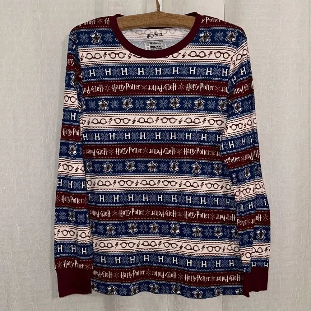 Harry Potter XXL Burgundy Teal Ivory 💯 Cotton Pajama Top NWOT